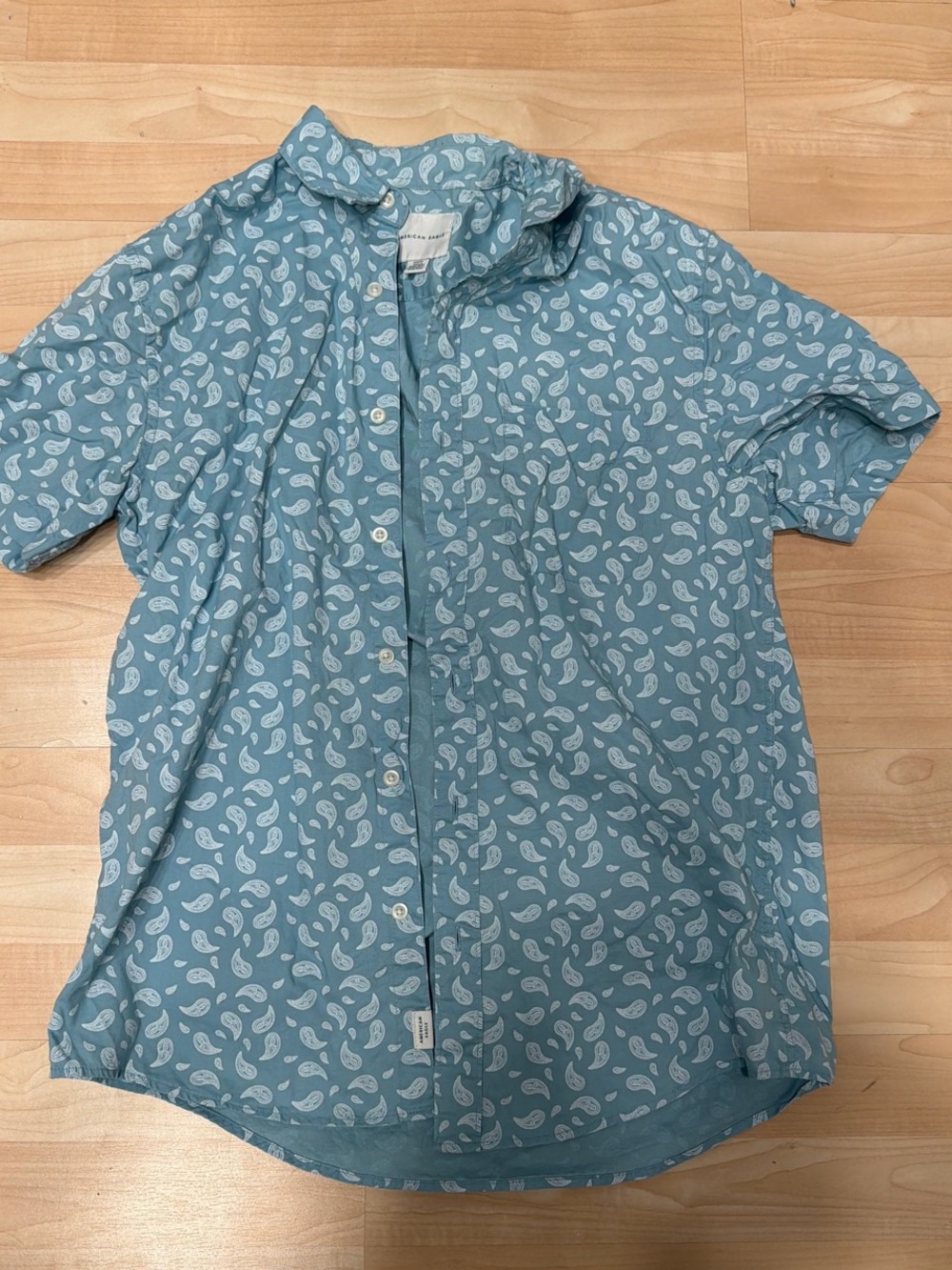 American Eagle Outfitters Light Blue Short-Sleeve Paisley Button-Down Shirt